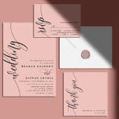 Zacht koraal roze minimalistisch script bruiloft bedankkaart