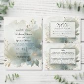 Soft Golden Dusty Blue Romance Wedding Kaart (Personaliseer de collectie van deze zelfstandige maker.)