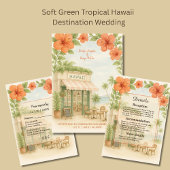 Zacht Groen Tropisch Hawaii Destination Wedding RSVP Kaartje
