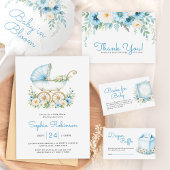 Dusty Blue Floral Elegant Baby shower Bedankt Ronde Sticker