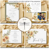 Soft Rustic Large Boho Zonnebloemen Trouwdiner RSVP Kaartje