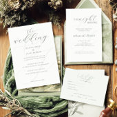 Minimalistische Sage Green Initialen bruiloft Informatiekaartje