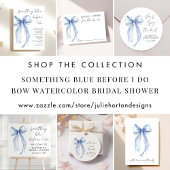 Blauw lint strik waterverf bruidsdouche bedankkaart