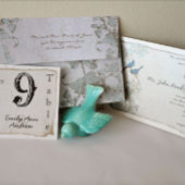 Blauwgroen vogels Damask Evening Reception Kaart