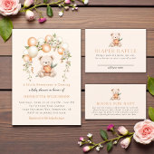 Perzik Bloem Teddybeer Babyshower Uitnodiging
