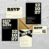 Elegant Bold RSVP Typografie Zwart Ecru Bruiloft