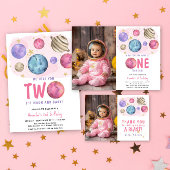 Roze Planeten Ruimtevaart Verjaardagsfeestje Bedankkaart