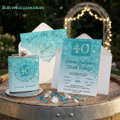 Modern Falling Blauwgroen Blue Glitter 40e verjaar Cadeaulabel
