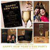 Elegant Zwart Goud Sparkles Prive Oud en Nieuw Kaart