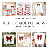 Red Glitter Coquette Bow Christmas Save the Date Kaart