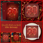 Elegant rood en goud 30e verjaardag kaart