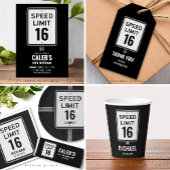 16th Birthday Speed Limit Black and White Sign Kaart