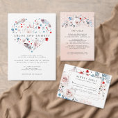 Blush roze rozen rood en blauwe bloemen bruiloft kaart (Personaliseer de collectie van deze zelfstandige maker.)