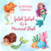 Splish Splash Zeemeermin Bash Meisjes 1e Verjaarda Kaart