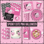 Schattige Roze Kind Halloween Uitnodiging met Blac