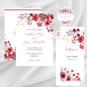 Spring Waterverf Poppy Red Flowers Wedding Menu