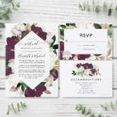 Donkere plum Velvet en White Spring Floral Wedding RSVP Kaartje (Personaliseer de collectie van deze zelfstandige maker.)