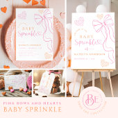 Bows and Hearts Sprinkle Baby Shower Invitation Kaart