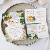 Bloemen Storybook Fox Baby shower Luier Raffle Informatiekaartje