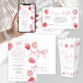 Roze Bow Aardbei Baby Meisje Douche Luier Raffle Informatiekaartje