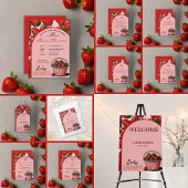 Strawberry Sweet Pink Bucket Baby shower Informatiekaartje