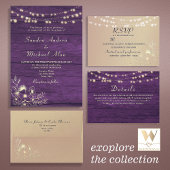 Paarse Wood String Lights Wedding Kaart