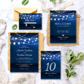 Blue Night and Silver String Lights Wedding Kaart