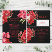 Rode orchideeën in één bruiloft kaart (Personaliseer de collectie van deze zelfstandige maker.)