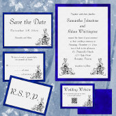 Blauw en Wit Klassieke Bruiloft Details Informatiekaartje