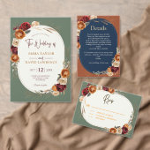 Stijlvolle herfst oranje marinebloem bruiloft kaart (Personaliseer de collectie van deze zelfstandige maker.)