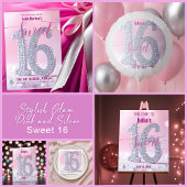 Sparkling Pink Diamond Studded Number Sweet 16 Wijn Etiket