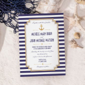 Nautical Striped Gold Anchor Blue White Return Etiket