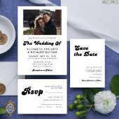 Stijlvolle Retro Zwart & Wit bruiloft Kaart