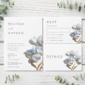 Blauw Goud 3D Bloemen Wit Kaart (Personaliseer de collectie van deze zelfstandige maker.)