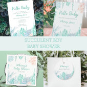 Succulent Waterverf Baby Boy Shower Dank je Vierkante Sticker