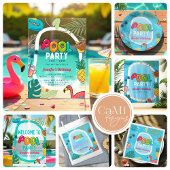 Leuk en kleurrijk poolparty | Palm Zwemmen Verjaar Papieren Bordje