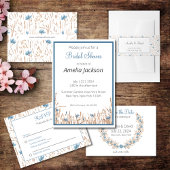 Zomer bruiloft chique blauwe wilde bloemen gedroog uitnodigingen wikkel