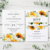Zonnebloem en witte rozenbruiloft of partijgegeven informatiekaartje (Personaliseer de collectie van deze zelfstandige maker.)