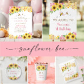 Pink Bee Sunflower Verjaardag Raad hoeveel spel Poster