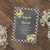 Bruiloft Zwart Wit Zonnebloem Gingham Bloemen Lich Kaart
