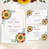 Sunflower Red Floral Geometric Wedding Programmakaart