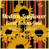 Modern Sunflower Sunset Coral Gold Wedding Save The Date