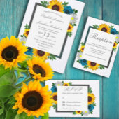 Zonnebloem Roos Daisy Floral Wedding Reception Informatiekaartje