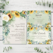 Elegant Script Sunflower Eucalyptus Weddenschap Kaart (Personaliseer de collectie van deze zelfstandige maker.)