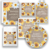 Zonnebloemen Witte Daisy Burlap Quinceañera Naam Ronde Sticker