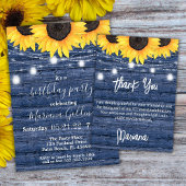 Sunflower String Lights Blue 55th Birthday Party Kaart