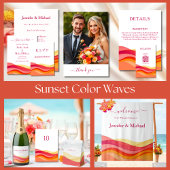 Sunset Color Waves Modern Wedding Kaart