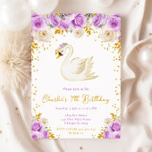 Swan Purple and Gold Roses Baby Shower Thank You Bedankkaart