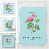Sweet 16 Pastel Blauw en Roze Rose Botanisch Ronde Sticker