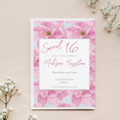 Waterverf Pink Peony Sweet 16 Party Kaart